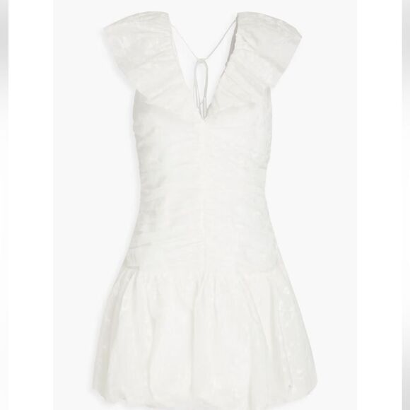 ML Monique Lhuillier  White Cocktail Party Dress with Puff Cap Sleeves - Picture 10 of 14